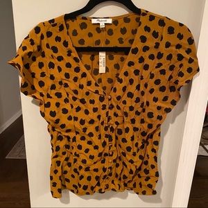 Madewell Sz 4 Deep Yellow/Orange Black Dots Top